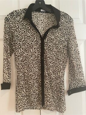 Anne Fontaine Leopard Print Button-Down Blouse in Black, Cream, Brown